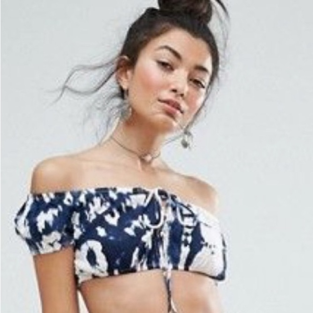 ASOS Navy and White Tie-Dye Crop Top